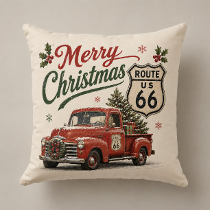 Retro Route 66 Weihnachts-LKW-Dekor Kissen