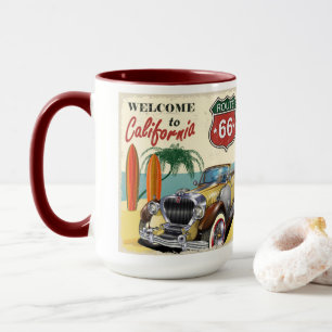 Retro Route 66 "Willkommen in Kalifornien" Poster, Tasse