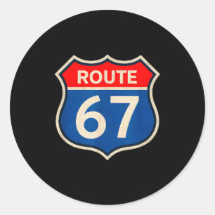 Retro Route 67 Meme Sechs Sieben Aura Energie Numm Runder Aufkleber