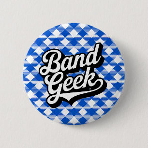 Retro Royal Blau Marching Band Geek Gingham Button