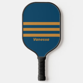 Retro Royal Gold Drei quer Streifen mit Namen Pickleball Schläger