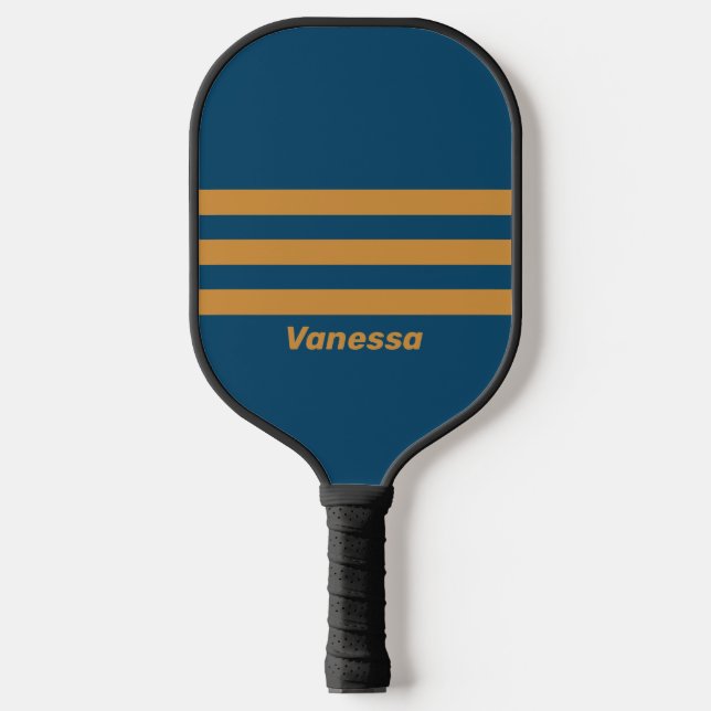 Retro Royal Gold Drei quer Streifen mit Namen Pickleball Schläger (Vorderseite)