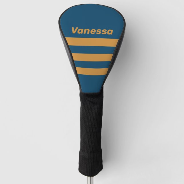 Retro Royal Gold Three Across Striping with Name Golf Headcover (Vorderseite)