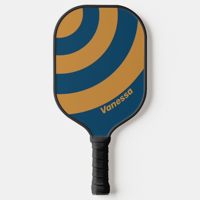 Retro Royal Gold Three Circle Streifen mit Namen Pickleball Schläger (Vorderseite)