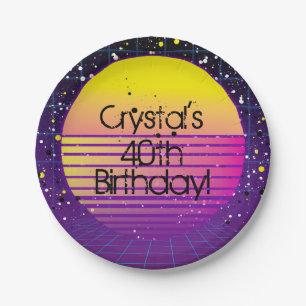 Retro-Rücklauf zum Lila Gelben Sun-Party der 80er  Pappteller