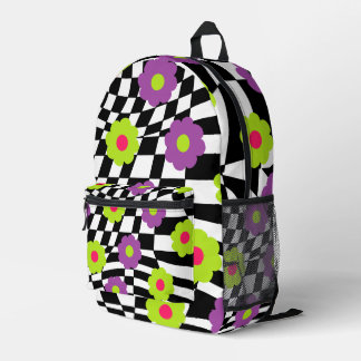 Retro-Rucksack mit Schachbrett und Blumen Bedruckter Rucksack
