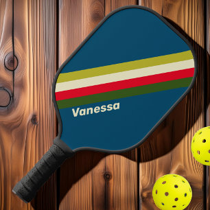 Retro Rugby Gestreift mit Namen Pickleball Schläger