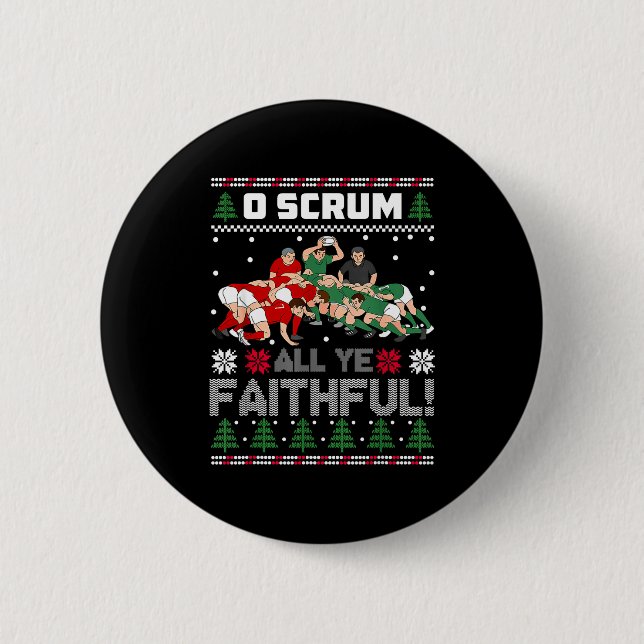 Retro Rugby O Scrum All Ye Faithful Ugly Merry Chr Button (Vorderseite)