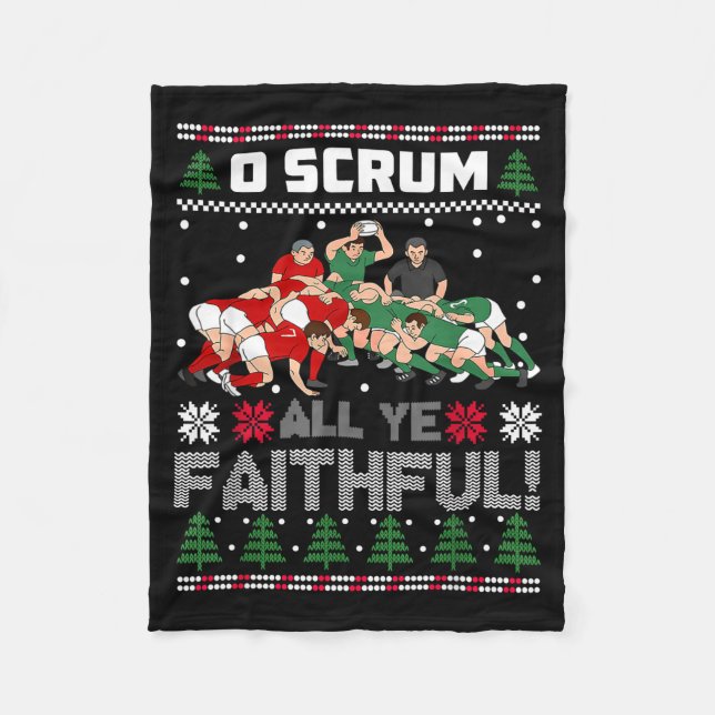 Retro Rugby O Scrum All Ye Faithful Ugly Merry Chr Fleecedecke (Vorderseite)