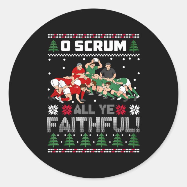 Retro Rugby O Scrum All Ye Faithful Ugly Merry Chr Runder Aufkleber (Vorderseite)