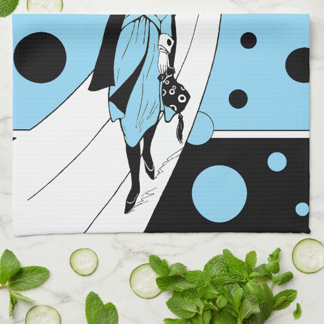 Retro Runway Model, Vintag Art Deco Mode Geschirrtuch (Gefaltet)