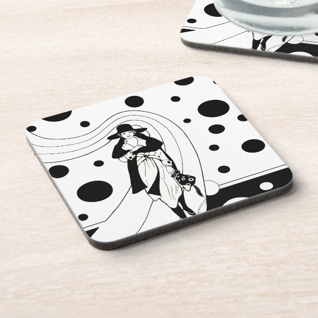 Retro Runway Model, Vintag Art Deco Mode Getränkeuntersetzer (Linke Seite)