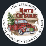 Retro Rustic Christmas Return Address Label Runder Aufkleber<br><div class="desc">Freuen Sie sich auf Ihre nahen und machen Sie die Feier unvergesslich mit dieser Sammlung: https://www.zazzle.com/collections/christmas_plaid_red_truck-119602872026909227?rf=238259176291992805 Für weitere Anpassungen klicken Sie bitte auf den Link "Weitere" und verwenden Sie unser Design-Tool,  um diese Vorlage zu modifizieren.</div>