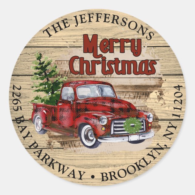 Retro Rustic Christmas Return Address Label Runder Aufkleber (Vorderseite)