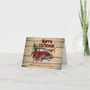 Retro Rustikales Weihnachten Rotes Lastwagen Firme Karte