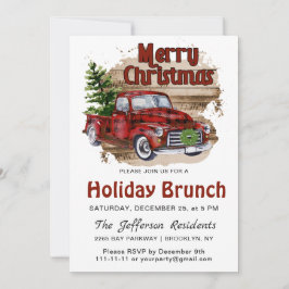 Retro Rustikales Weihnachtsfest Roter Lkw Urlaub B Einladung