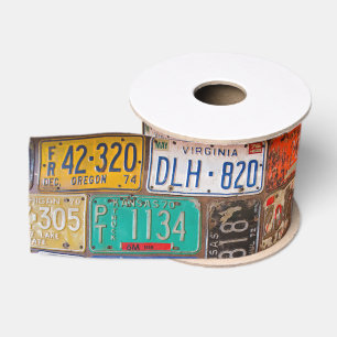 Retro Rusty License Tellers Satin Ribbon Ripsband