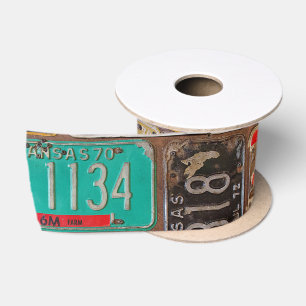 Retro Rusty License Tellers Satin Ribbon Satinband