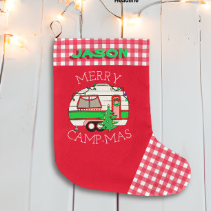 Retro RV Camper   CAMPING PERSONALISIERT Großer Weihnachtsstrumpf