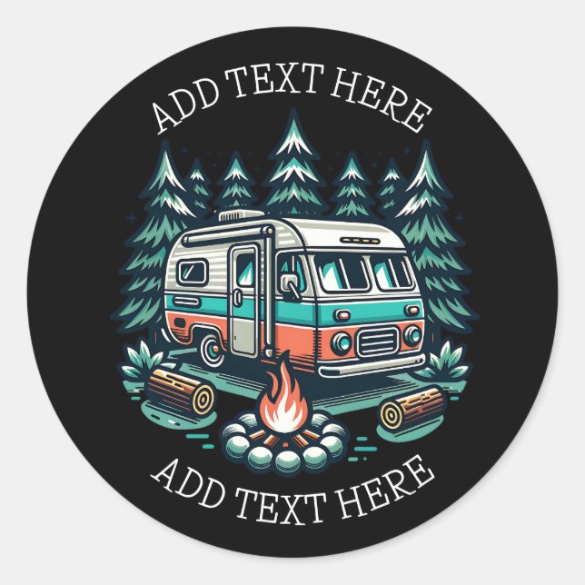 Retro RV Camper Personalisiert Runder Aufkleber (Vorderseite)