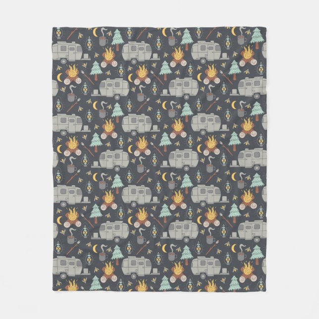Retro RV Camping Fleece Blanket (Vorderseite)