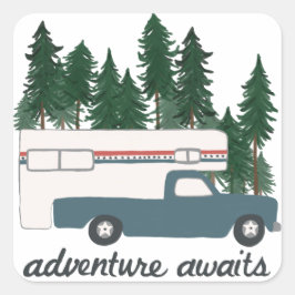 Retro RV Truck Camper RVing Abenteuer Quadratischer Aufkleber