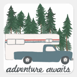 Retro RV Truck Camper RVing Abenteuer Quadratischer Aufkleber