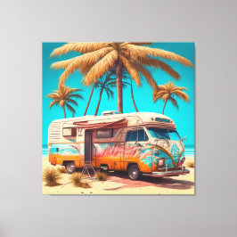 Retro RV und Palmen Leinwanddruck