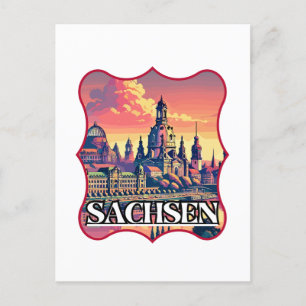 Retro Sachsen Skyline Postkarte