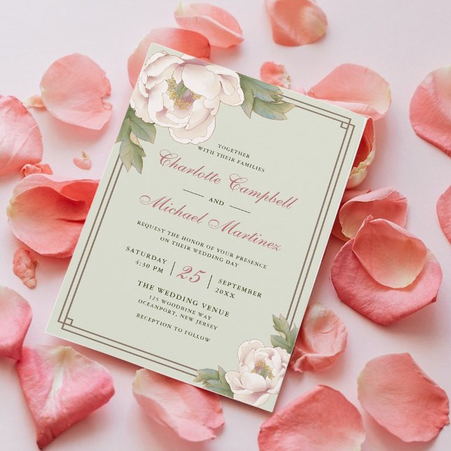 Retro Sage and Blush Wedding Peony Floral Einladung (Von Creator hochgeladen)