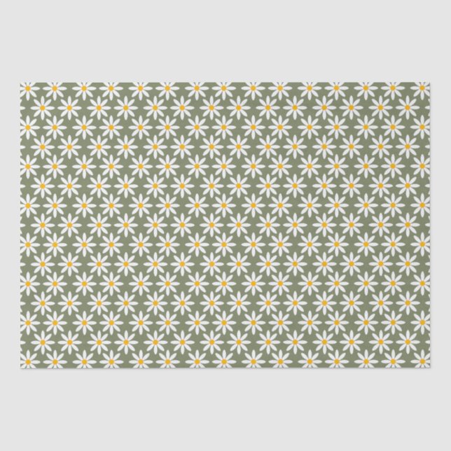 Retro Sage Green Daisies Blumenmuster Seidenpapier (Vorderseite)