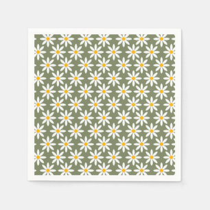 Retro Sage Green Daisies Blumenmuster Serviette