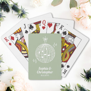 Retro Sage Green Disco Ball Hochzeit Personalisier Spielkarten