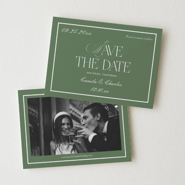 Retro Sage Green Wedding Save the date Photo Einladung (Von Creator hochgeladen)