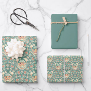 Retro Sage & Sand Cheerleader Mandala Deko Scallop Geschenkpapier Set