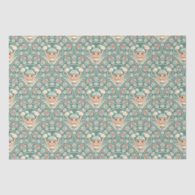 Retro Sage & Sand Cheerleader Mandala Deko Scallop Seidenpapier (Vorderseite)