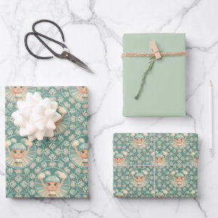 Retro Sage Sand Cheerleader Mandala Diamond Tile Geschenkpapier Set