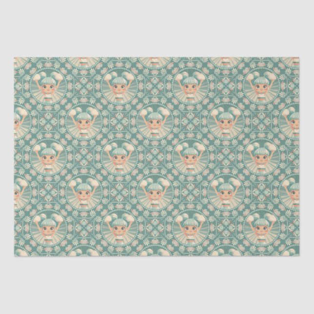 Retro Sage Sand Cheerleader Mandala Diamond Tile Seidenpapier (Vorderseite)