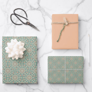 Retro Sage & Sand Verziert Mandala Deko Ogee Fans Geschenkpapier Set