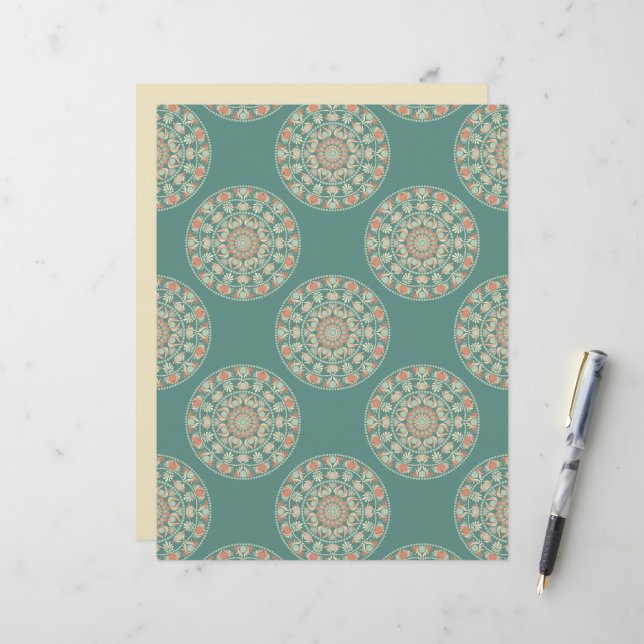 Retro Sage & Sand Verzierte florale Polka Dot Mand (Vorderseite/Rückseite Beispiel)