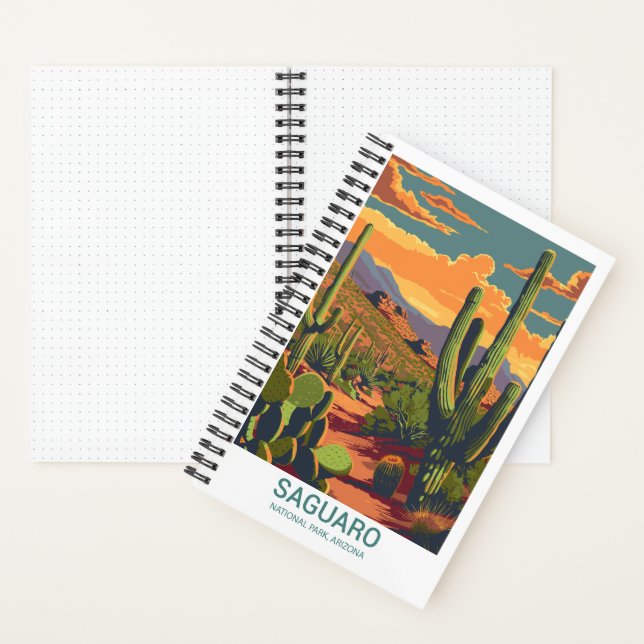 Retro Saguaro Landschaftlich View Bullet Journal Notizbuch (Innen)