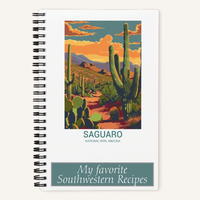 Retro Saguaro Landschaftlich View Rezept Notebook Notizbuch (Vorderseite)