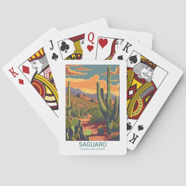 Retro Saguaro Landschaftlich View Spielkarten (Rückseite)