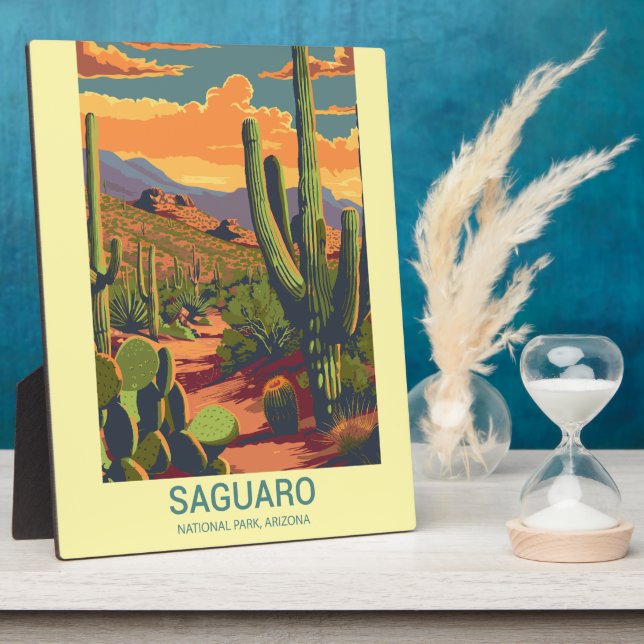 Retro Saguaro Landschaftlich View Tablette Fotoplatte (Seite)