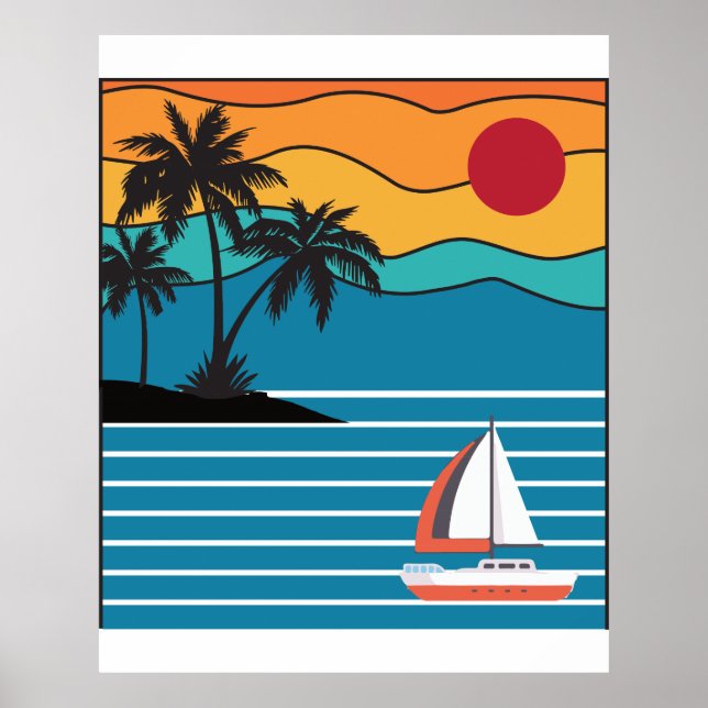 Retro Sailboat 80s 70s Style Sailing Boat Captain Poster (Vorne)