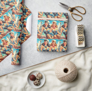 Retro-Sailor-Pin-Ups Geschenkpapier
