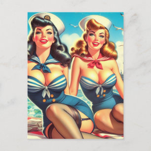 Retro-Sailor-Pin-Ups Postkarte