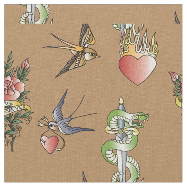 Retro Sailor Tattoo Print Vintag Stoff (Nahaufnahme)