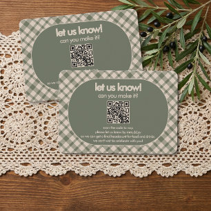 Retro-Salbei-Grün-Karierter QR-Code-Hochzeit RSVP Karte