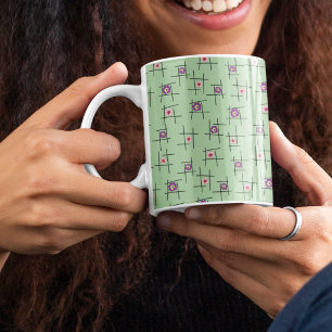 Retro-Salbei-Grün-Mid-Century-Blumenmuster Zweifarbige Tasse